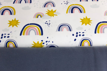 Stoffpaket French Terry + Bündchen French Terry mit Regenbogen und Sonne, Fräulein von Julie, ecru, blau